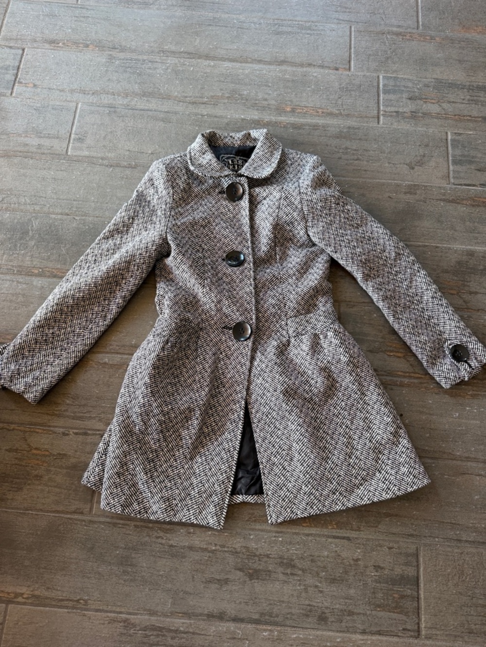 last kiss Black and Gray Herringbone Pea Coat